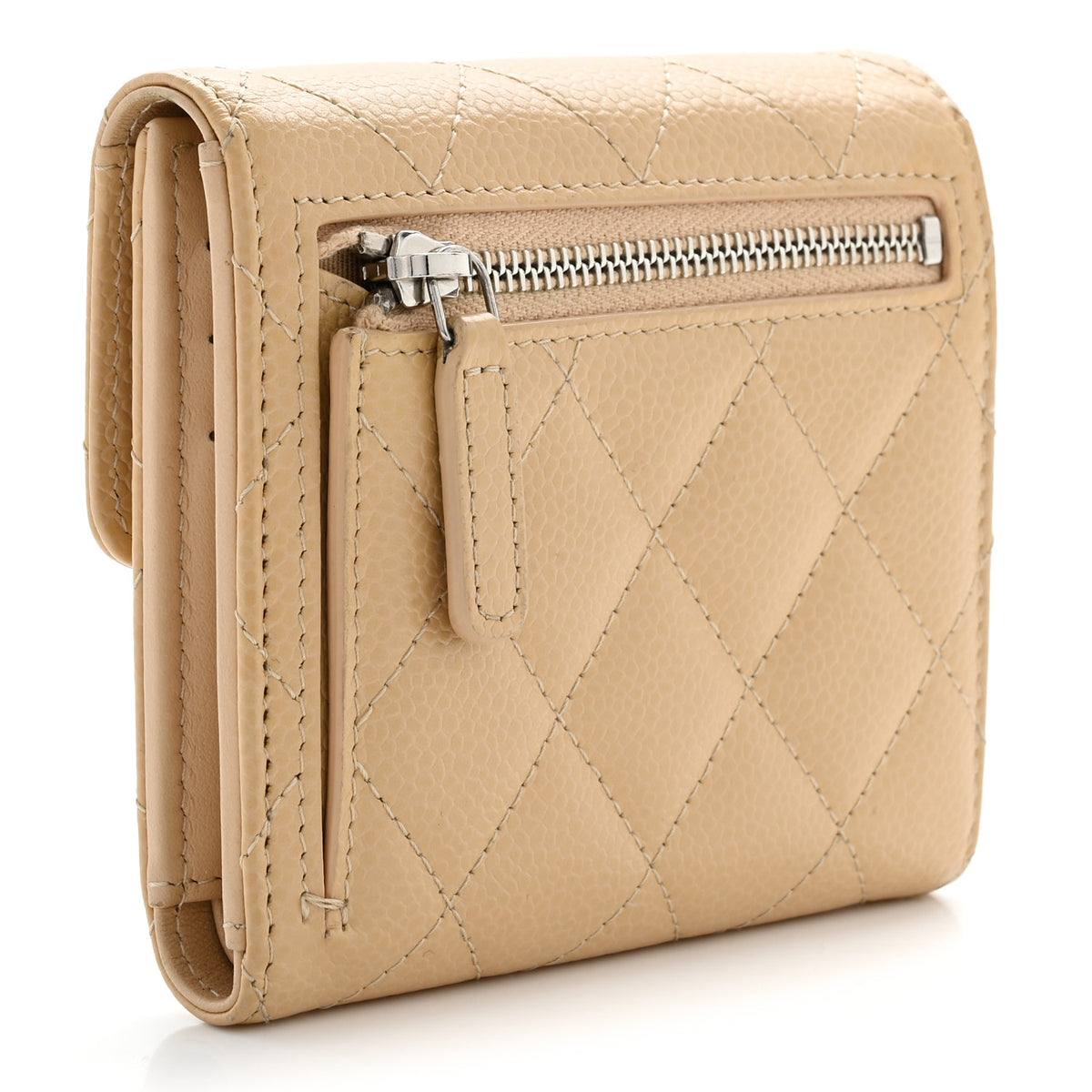 Caviar Quilted Compact Flap Wallet Beige