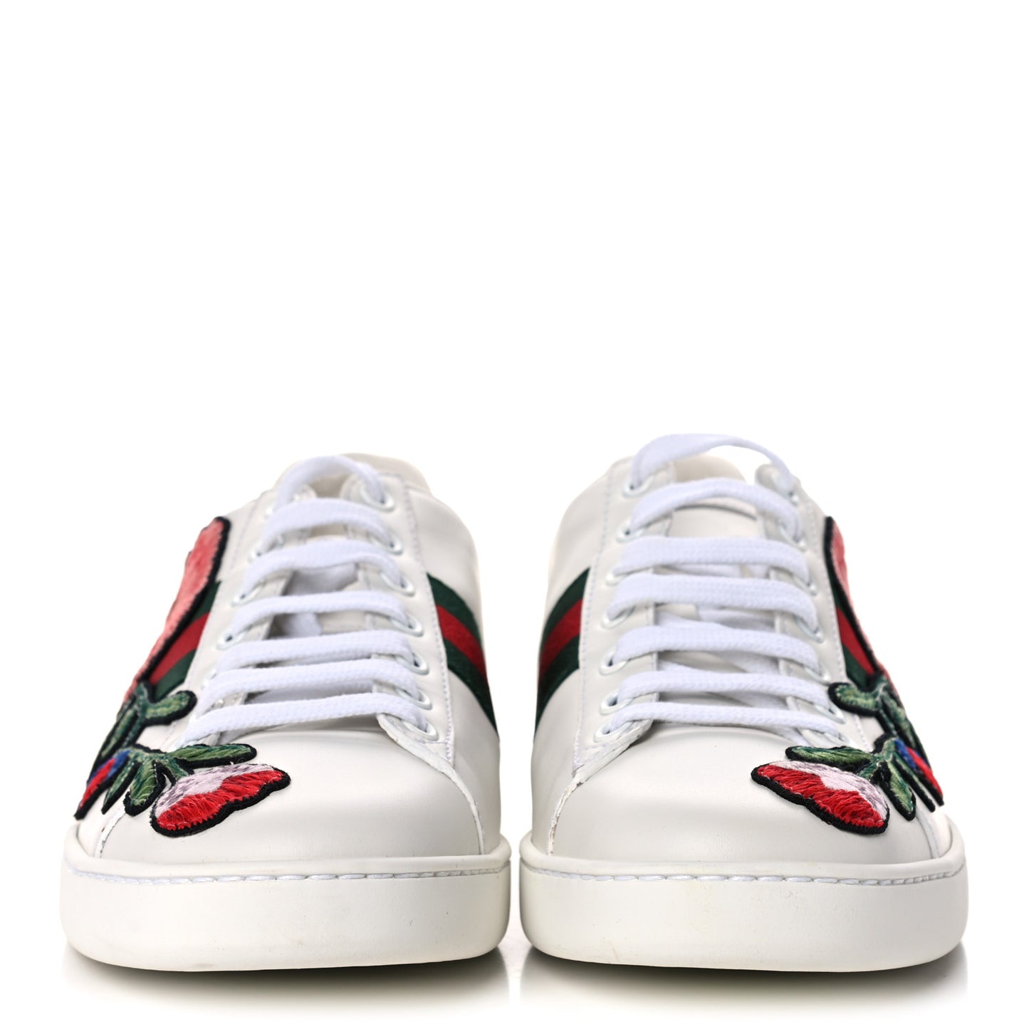 Calfskin Web Floral Embroidered Womens Ace Sneakers 38.5 White