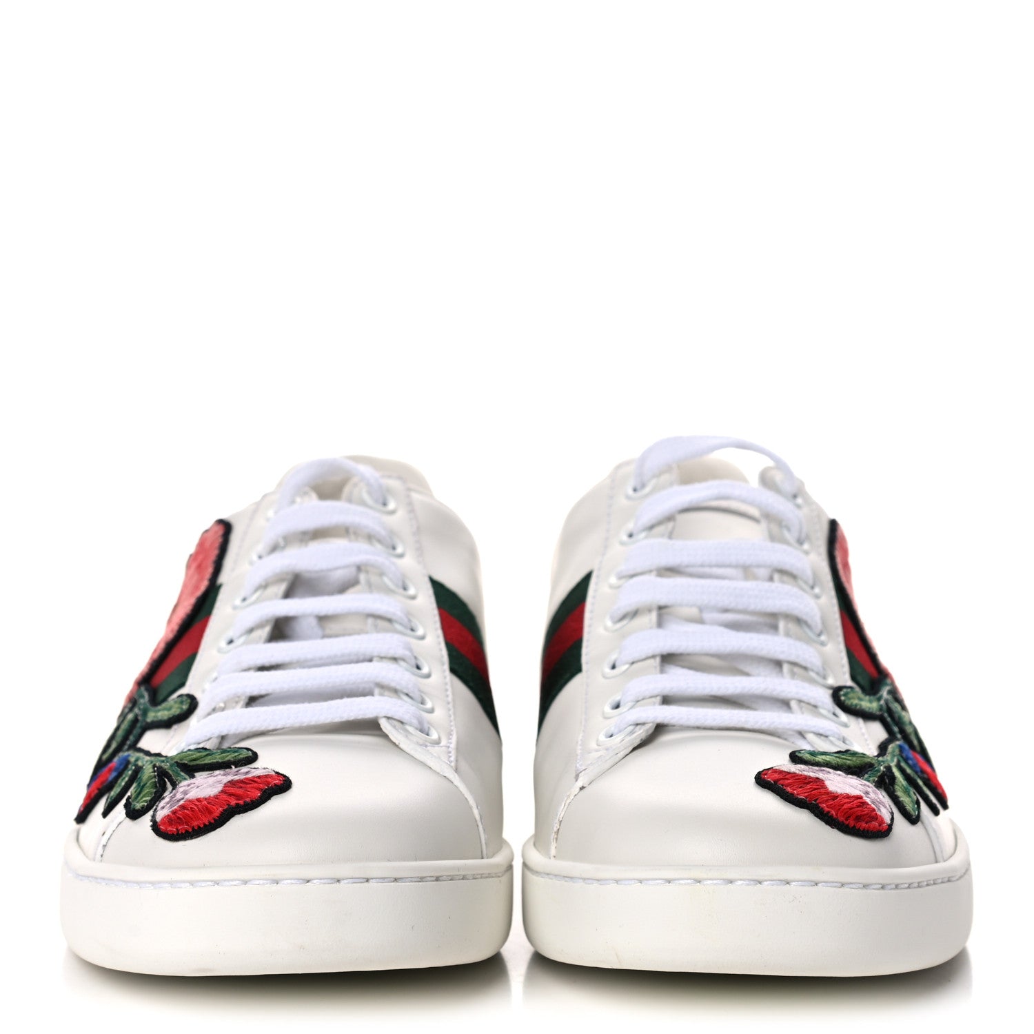 Gucci Calfskin Web Floral Embroidered Womens Ace Sneakers 38.5 White 2 of 10