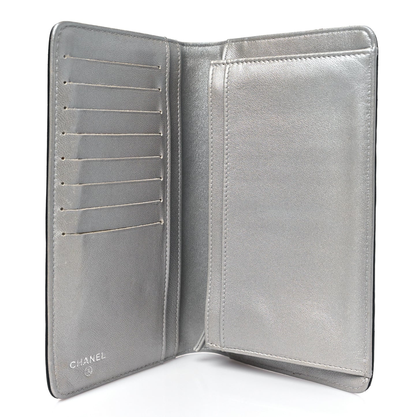 Lambskin Camellia Embossed Yen Wallet Black