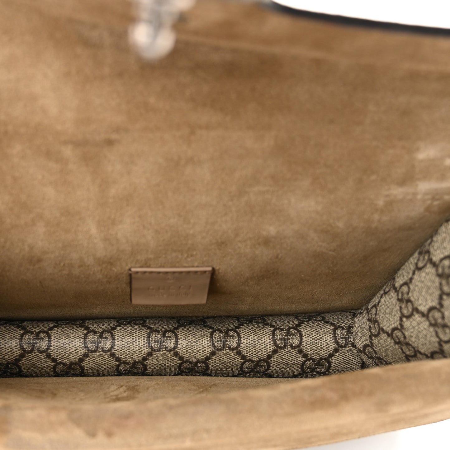 GG Supreme Monogram Suede Crystal Small Dionysus Shoulder Bag Beige Ebony Taupe