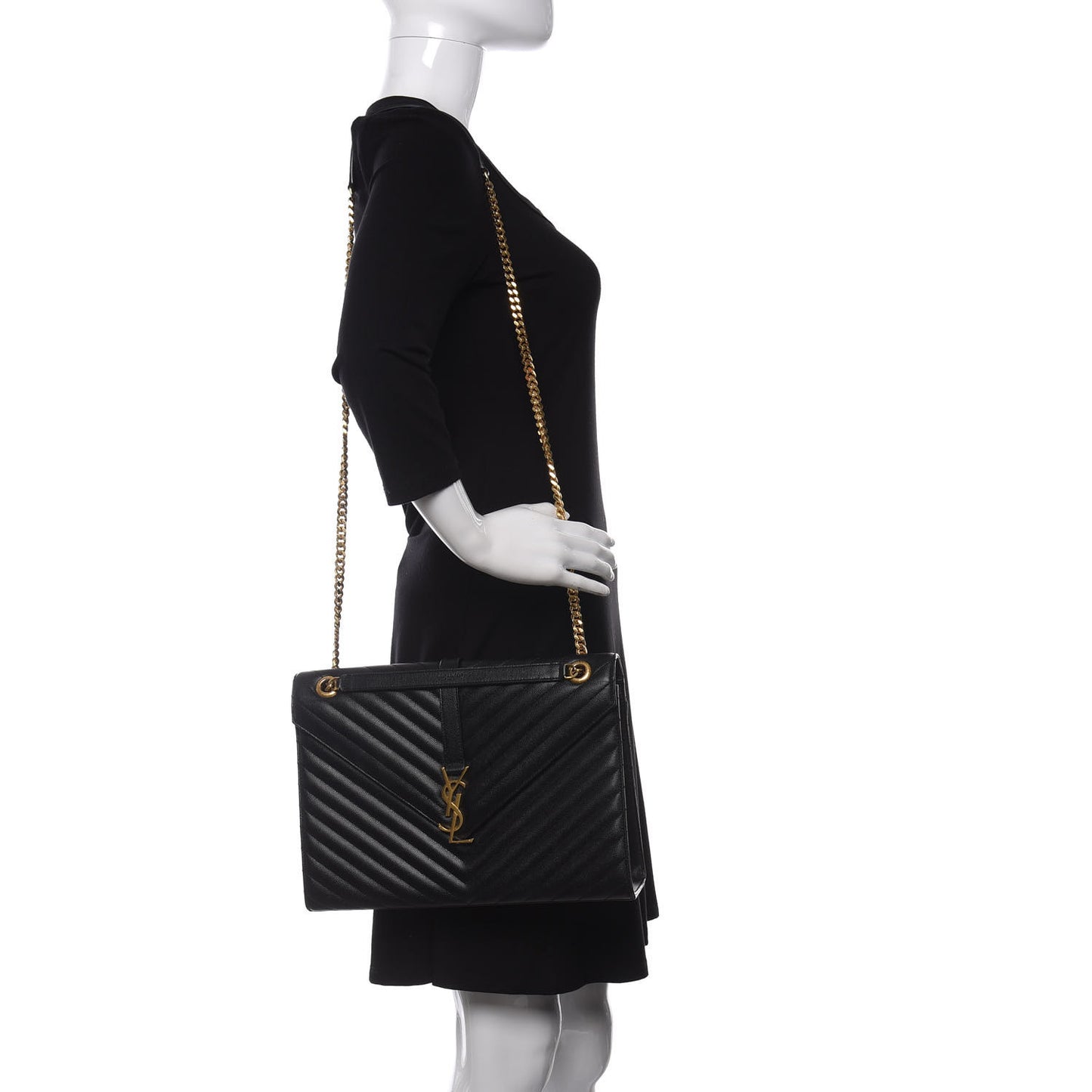 Grain De Poudre Matelasse Chevron Large Monogram Satchel Black