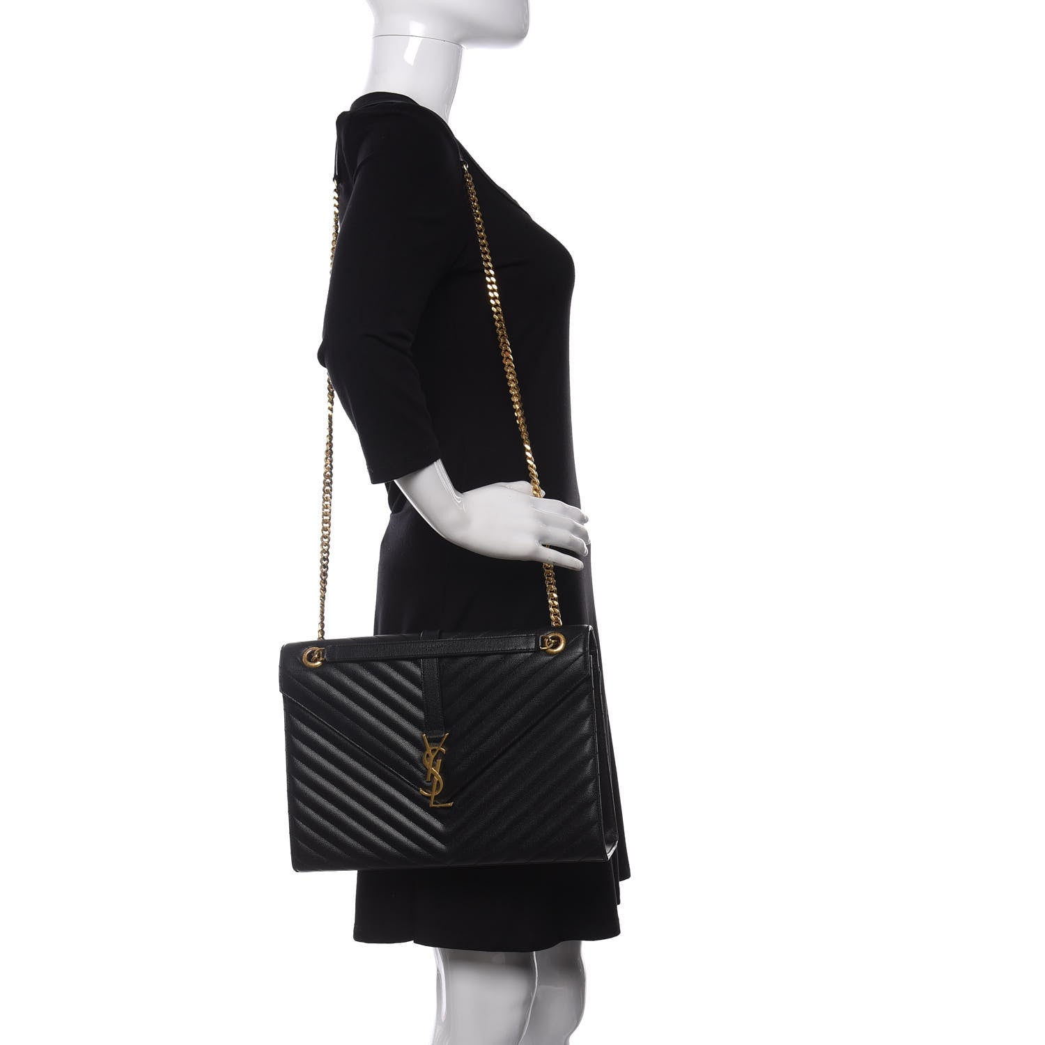 Saint Laurent Grain De Poudre Matelasse Chevron Large Monogram Satchel Black 2 of 11