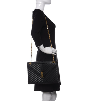 Saint Laurent Grain De Poudre Matelasse Chevron Large Monogram Satchel Black 2 of 11