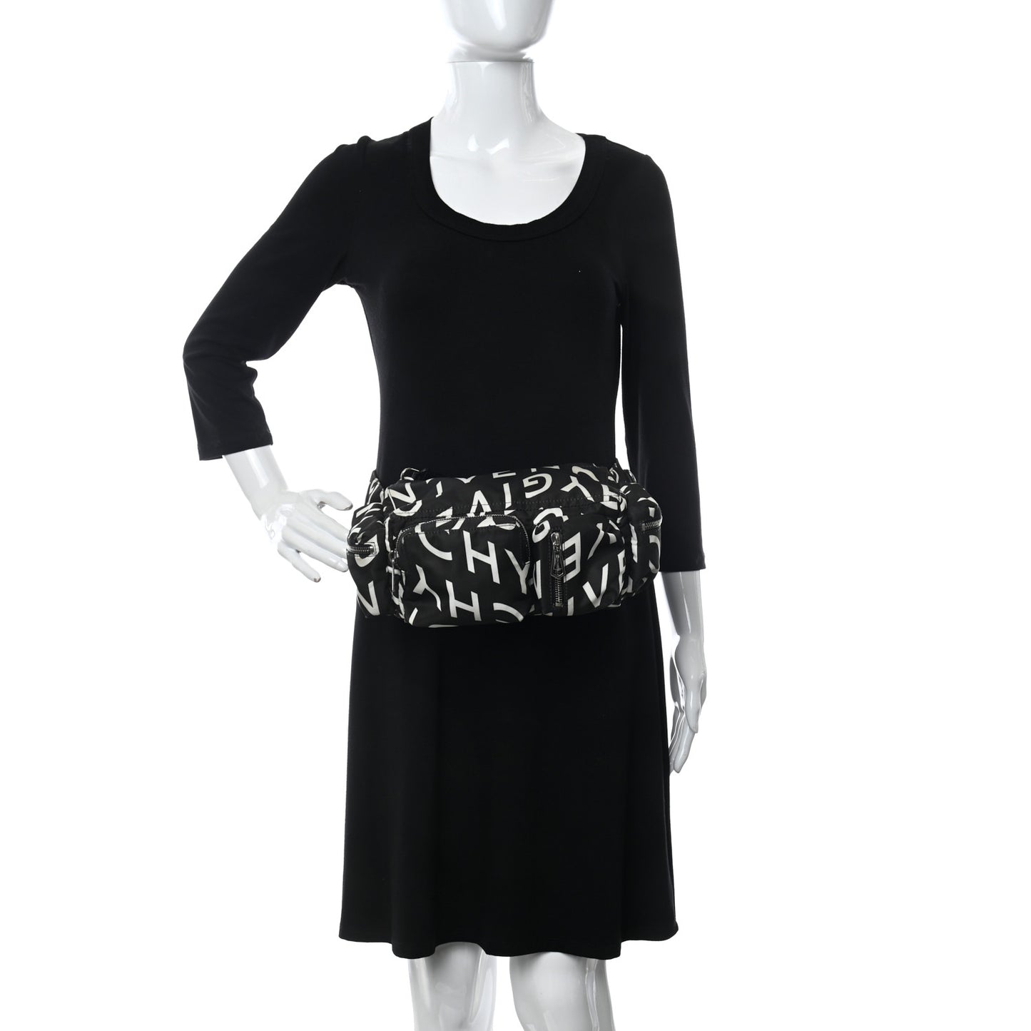 Nylon Allover Logo Belt Bag Black