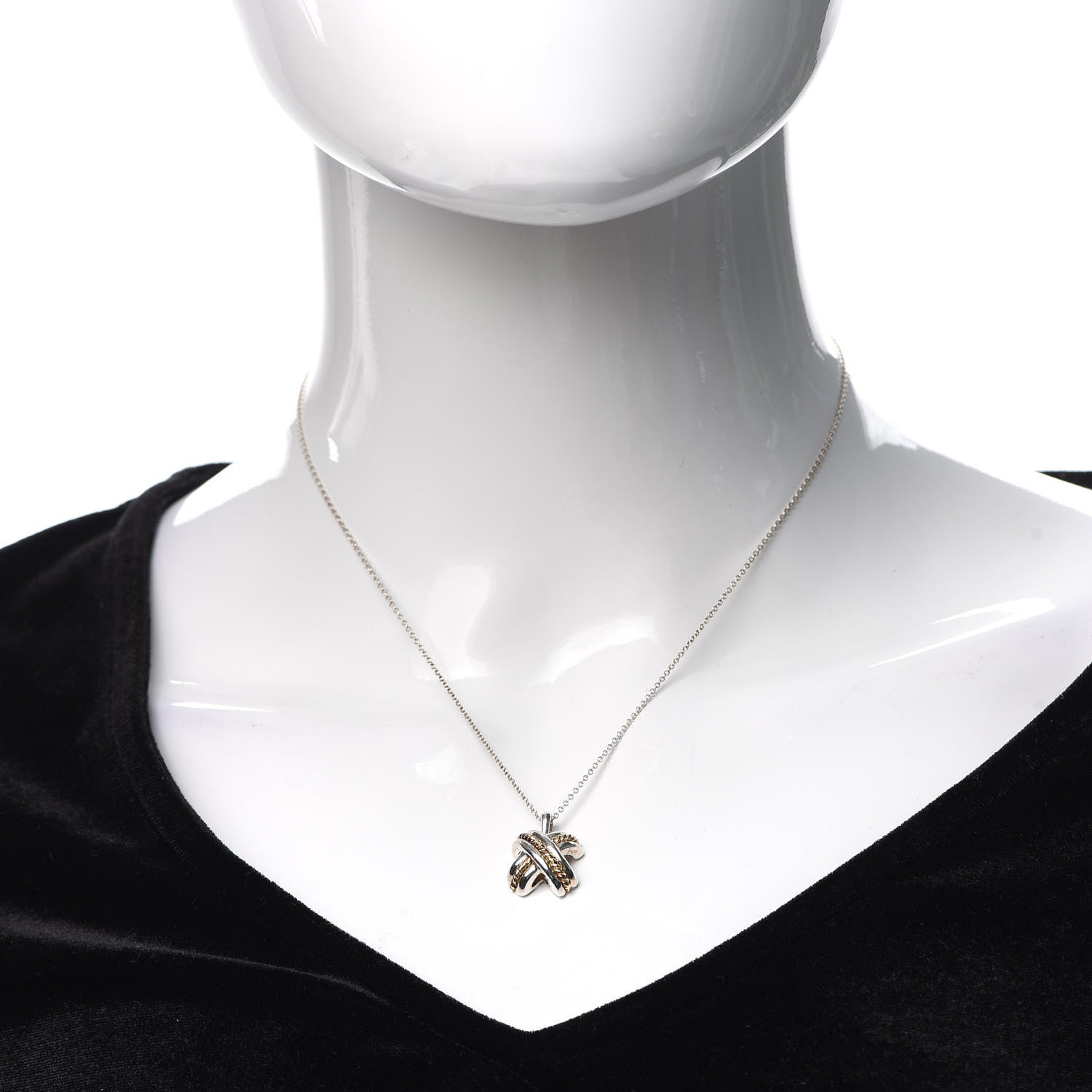 Tiffany Sterling Silver 18K Yellow Gold Signature X Pendant Necklace 2 of 6