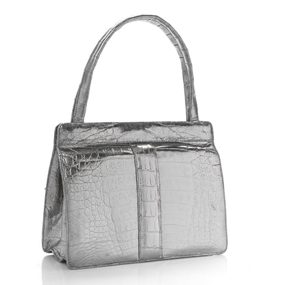 Nancy Gonzalez Metallic Crocodile Butterfly Bag Anthracite 3 of 9