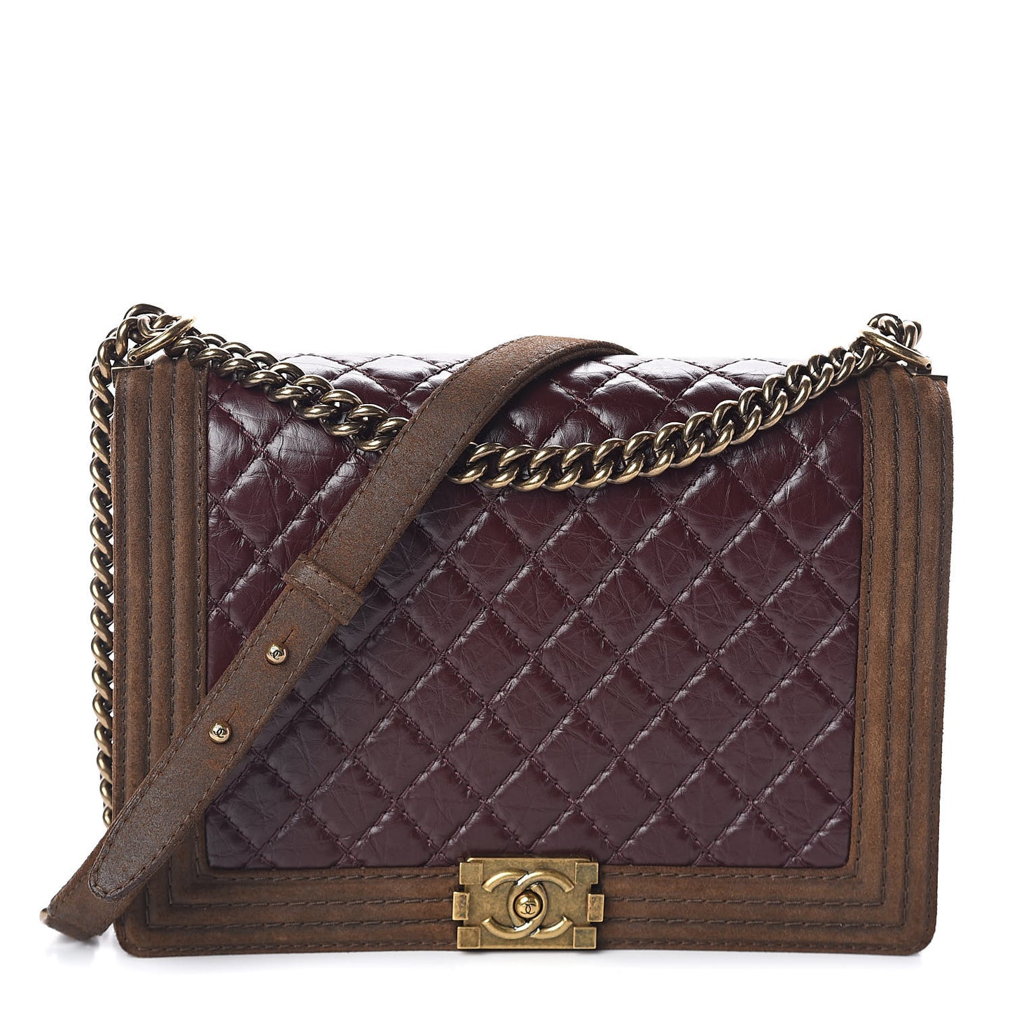 Aged Calfskin Nubuck Quilted Large Boy Flap Burgundy
