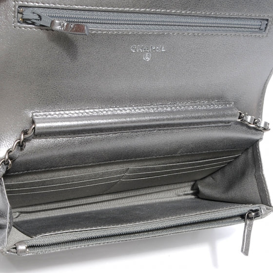 Chanel Metallic Calfskin Quilted Boy Wallet On Chain WOC Silver 6 of 8