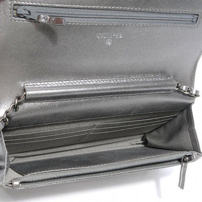 Chanel Metallic Calfskin Quilted Boy Wallet On Chain WOC Silver 6 of 8