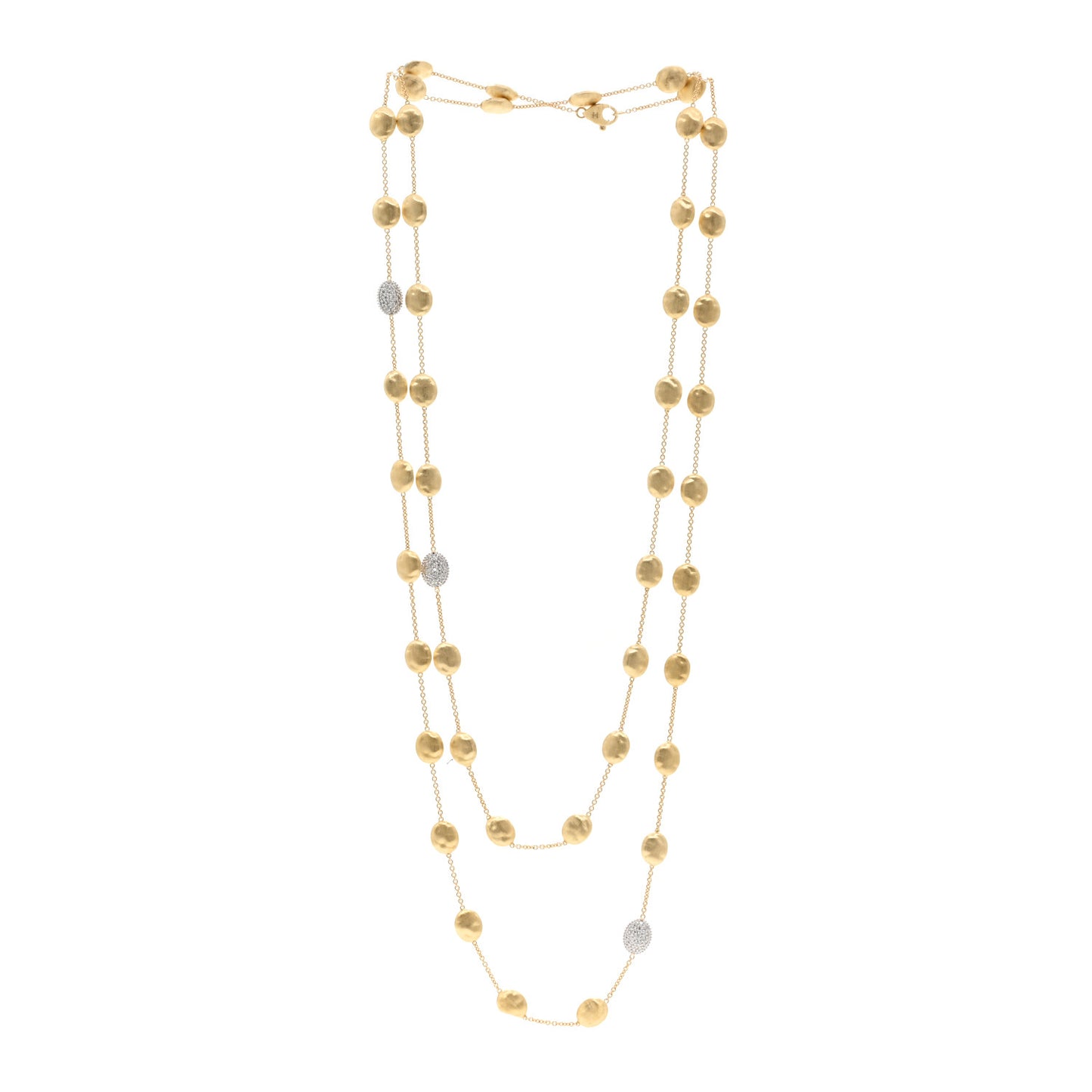18K Yellow Gold Diamond Siviglia Small Bead Long Necklace