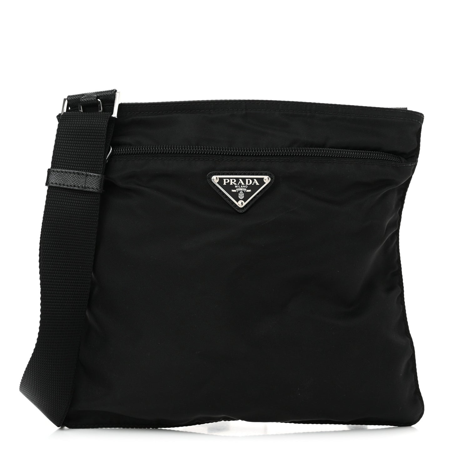 Nylon Saffiano Flat Messenger Bag Black