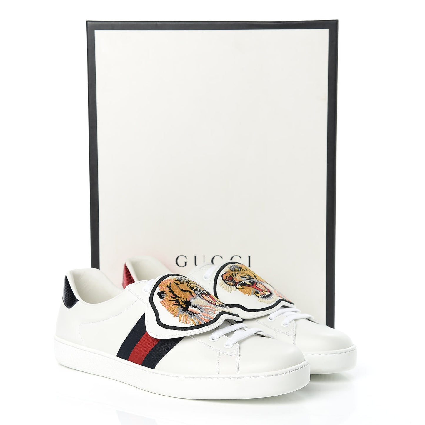 Calfskin Ayers Web Tiger Embroidered Mens Ace Sneakers 11.5 White