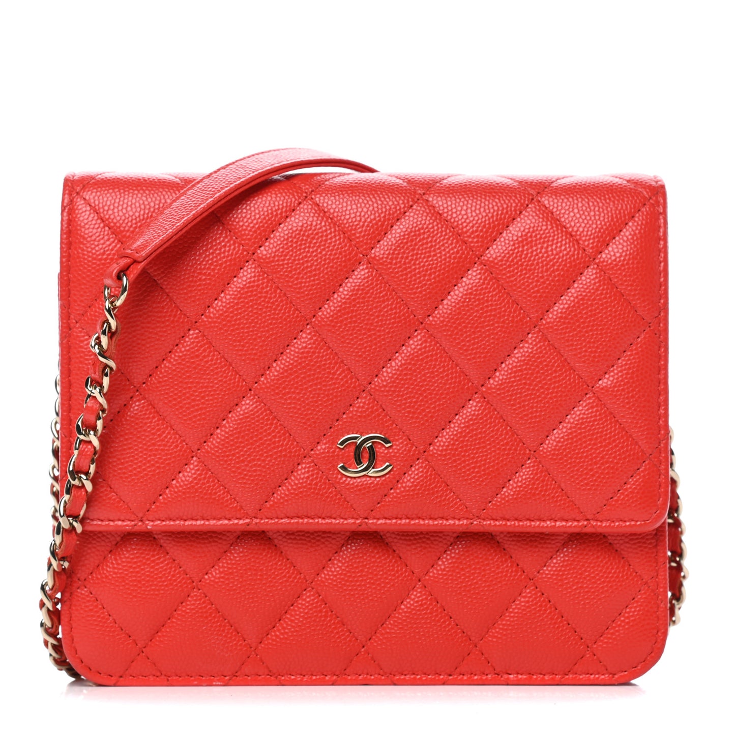 Caviar Quilted Square Wallet On Chain WOC Red