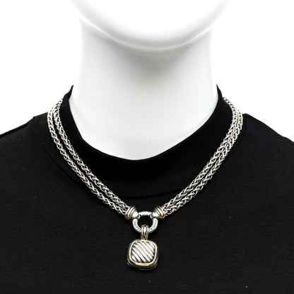 David Yurman Sterling Silver 18K Yellow Gold Sculpted Cable Pendant Double Wheat Chain Necklace 2 of 4
