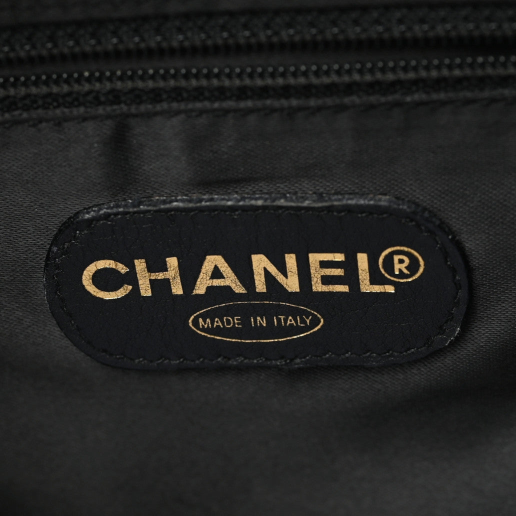 Lambskin Quilted Front Pocket Shopping Tote Black