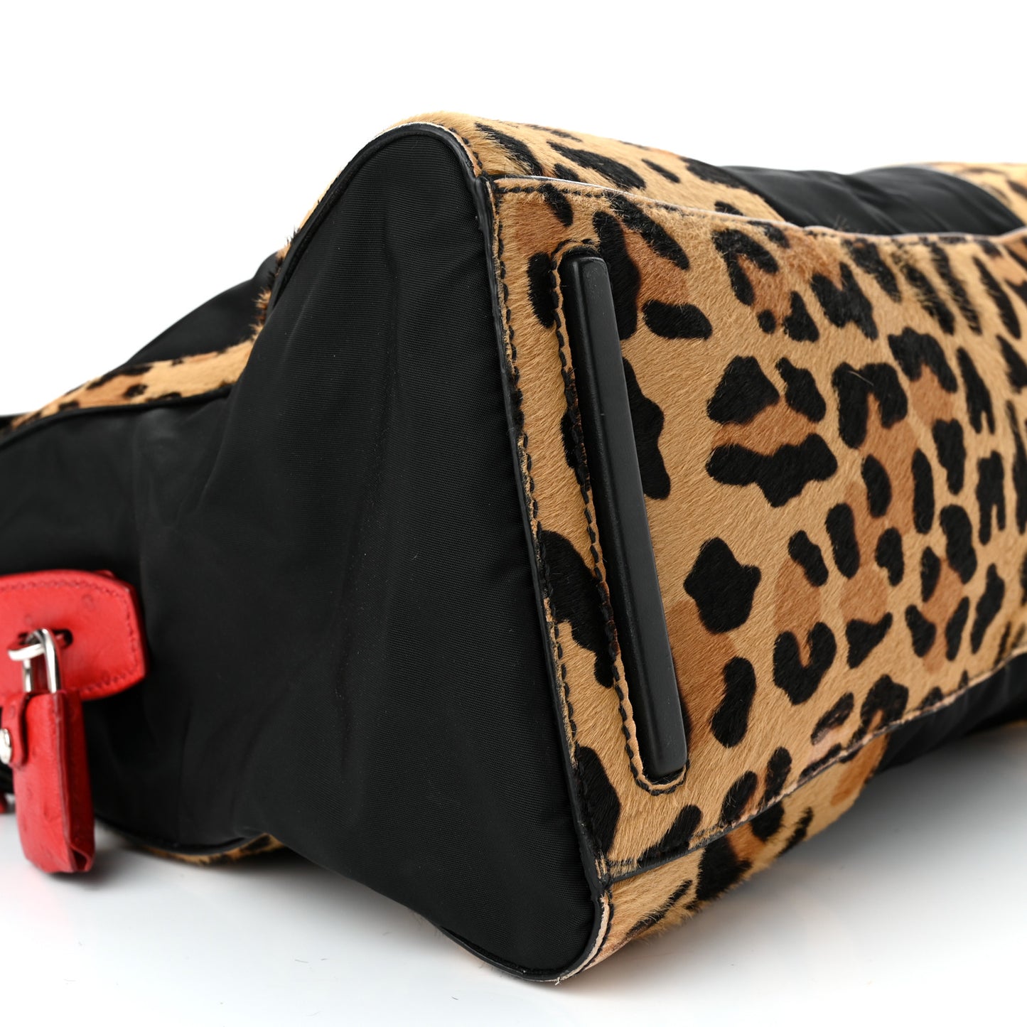 Tessuto Cavallino Ostrich Leopard Print Tote Black Miele Rosso