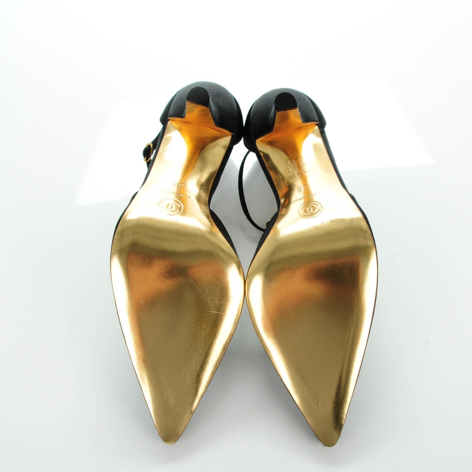 Chanel Satin Pearl Pumps 38 Black 6 of 8