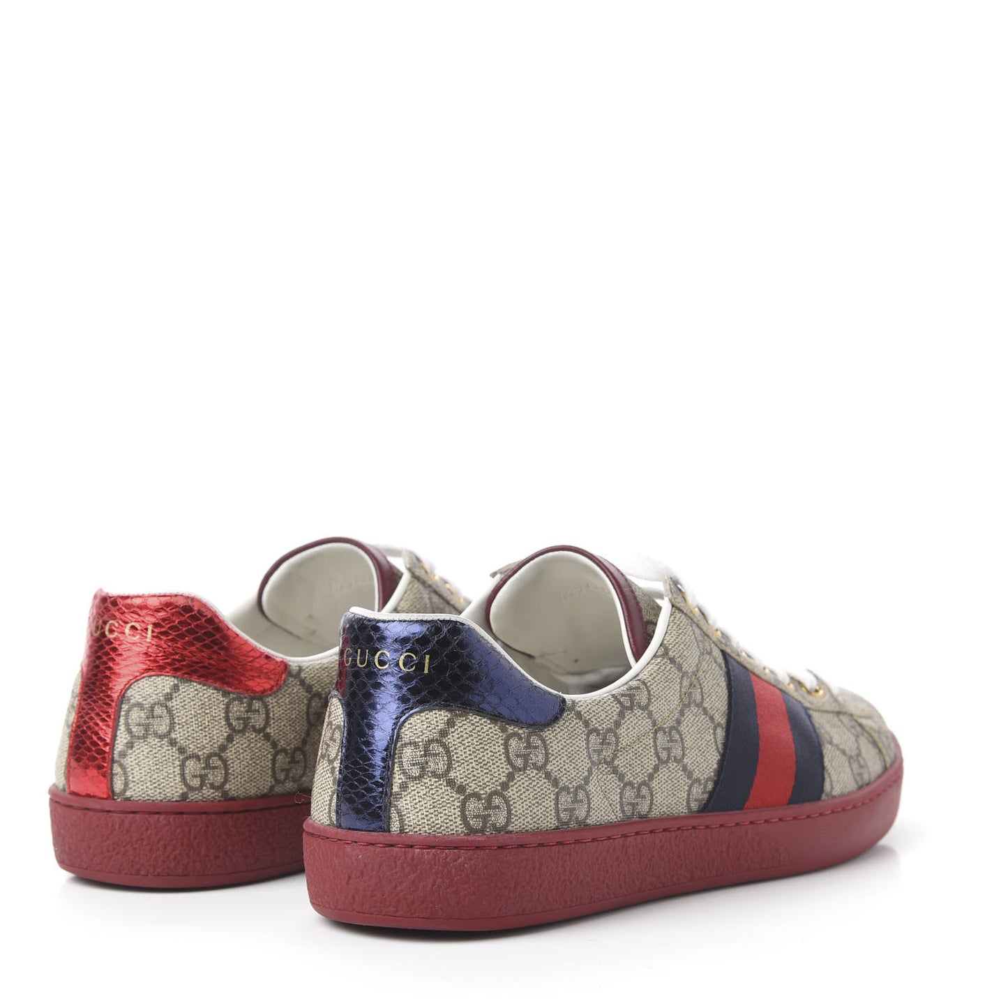 GG Supreme Monogram Ayers Mens New Ace Low-Top Sneaker 7 Beige Red