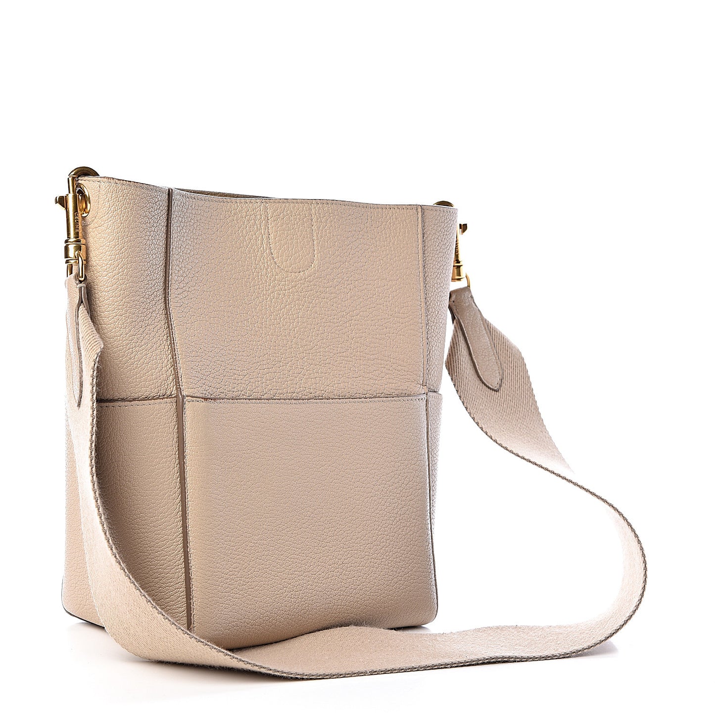 Grained Calfskin Small Sangle Bucket Bag Dune