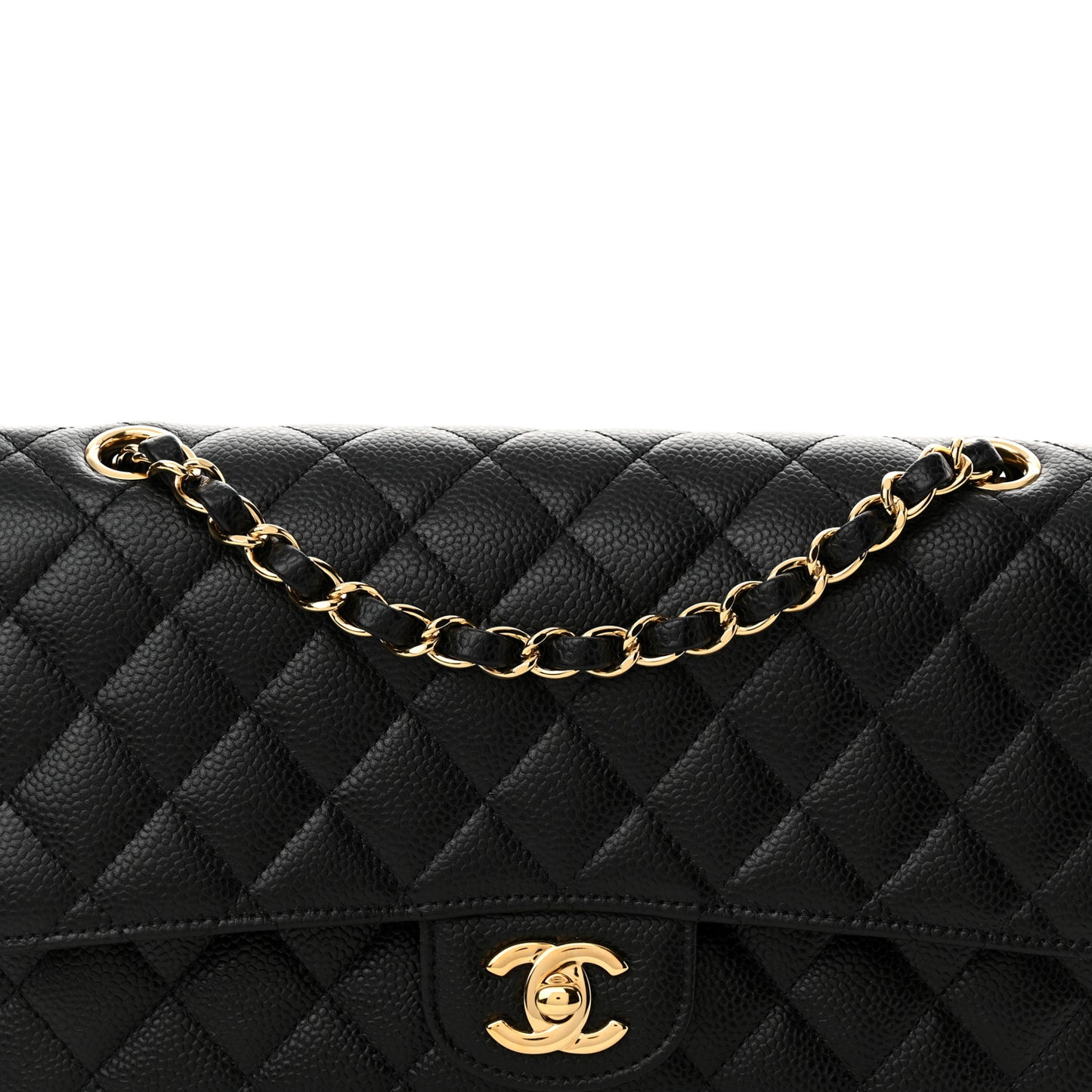 Caviar Quilted Medium Double Flap Black