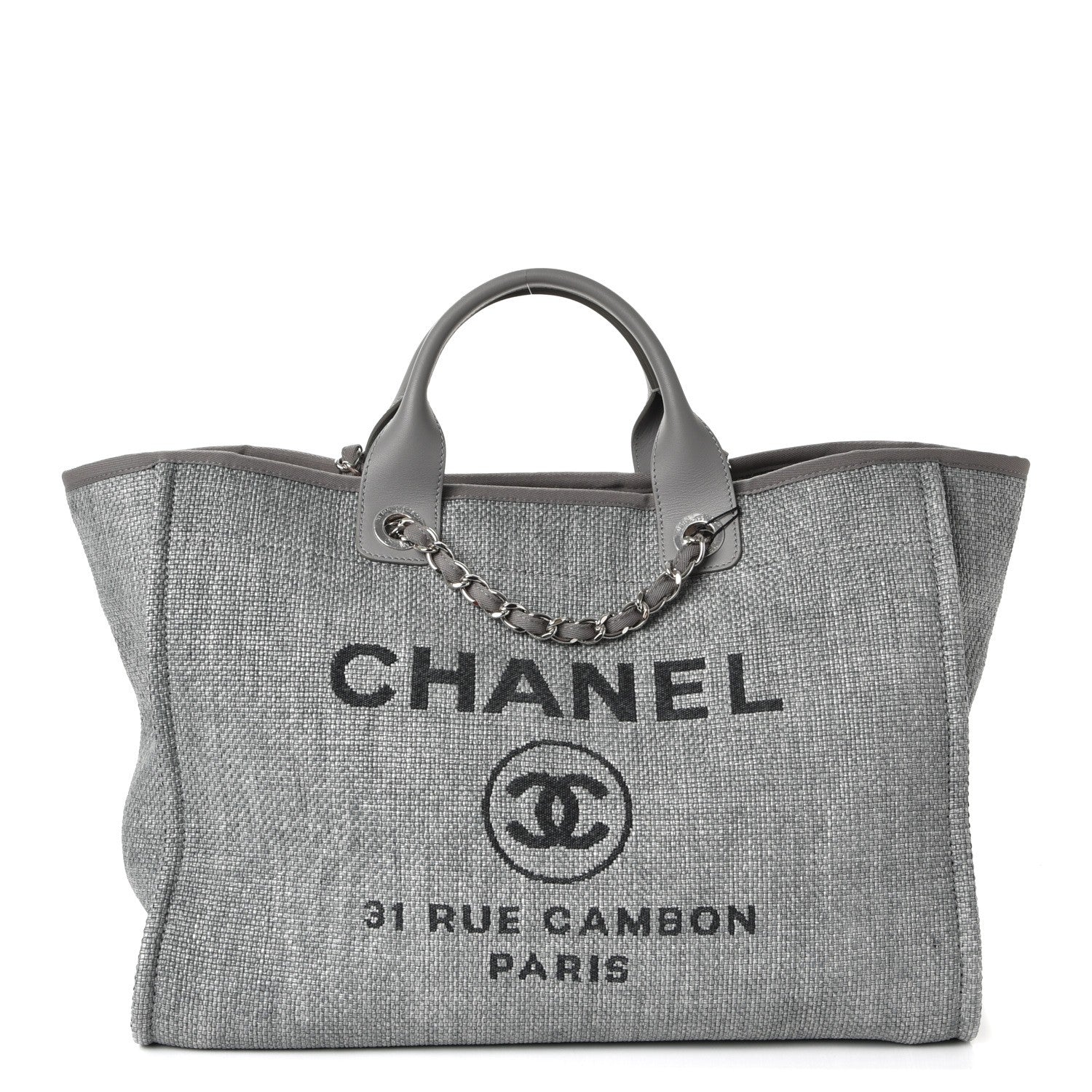 Chanel Woven Straw Raffia Large Deauville Tote Grey 1 of 9