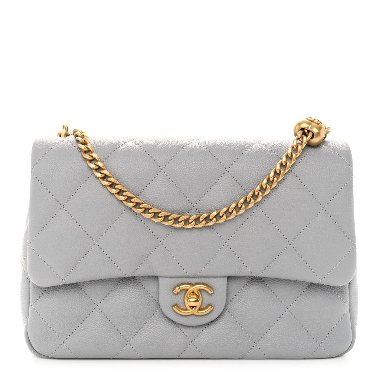 Caviar Quilted Sweetheart Flap Grey