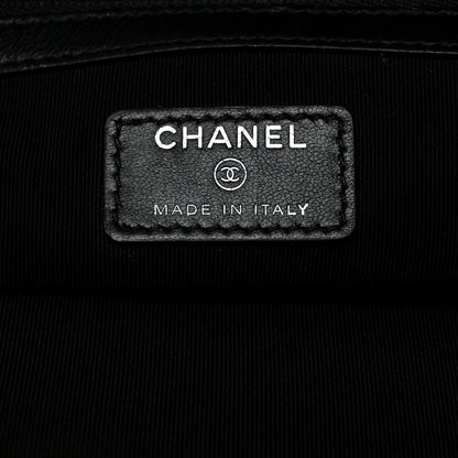 Chanel Coated Canvas Lambskin Quilted Large Camellia Cosmetic Case Black White 6 of 7
