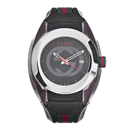 Gucci Stainless Steel Rubber 46mm Sync Web Quartz Watch Black 1 of 6