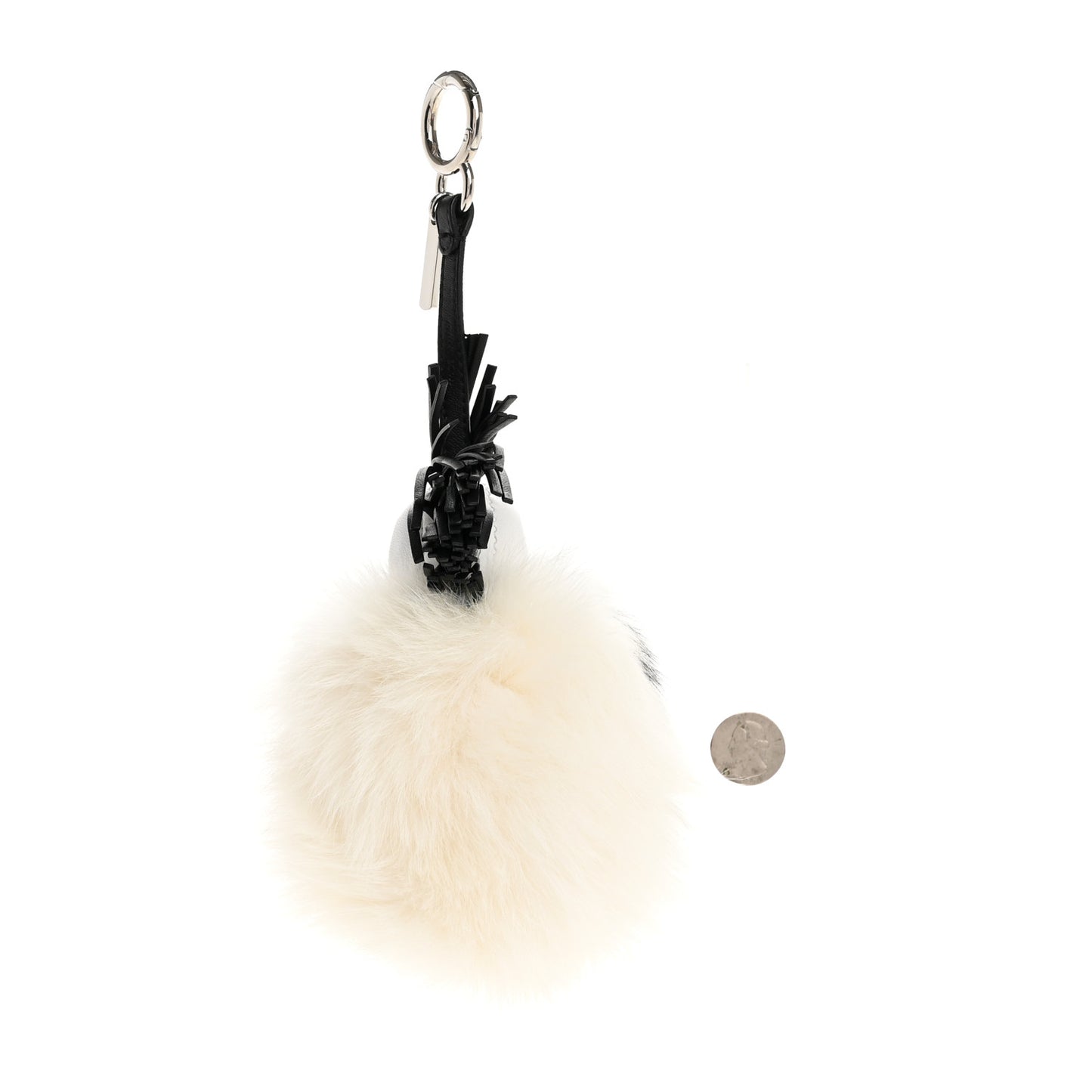 Lambskin Fox Fur Super Karlito Pom Pom Bag Charm Black White