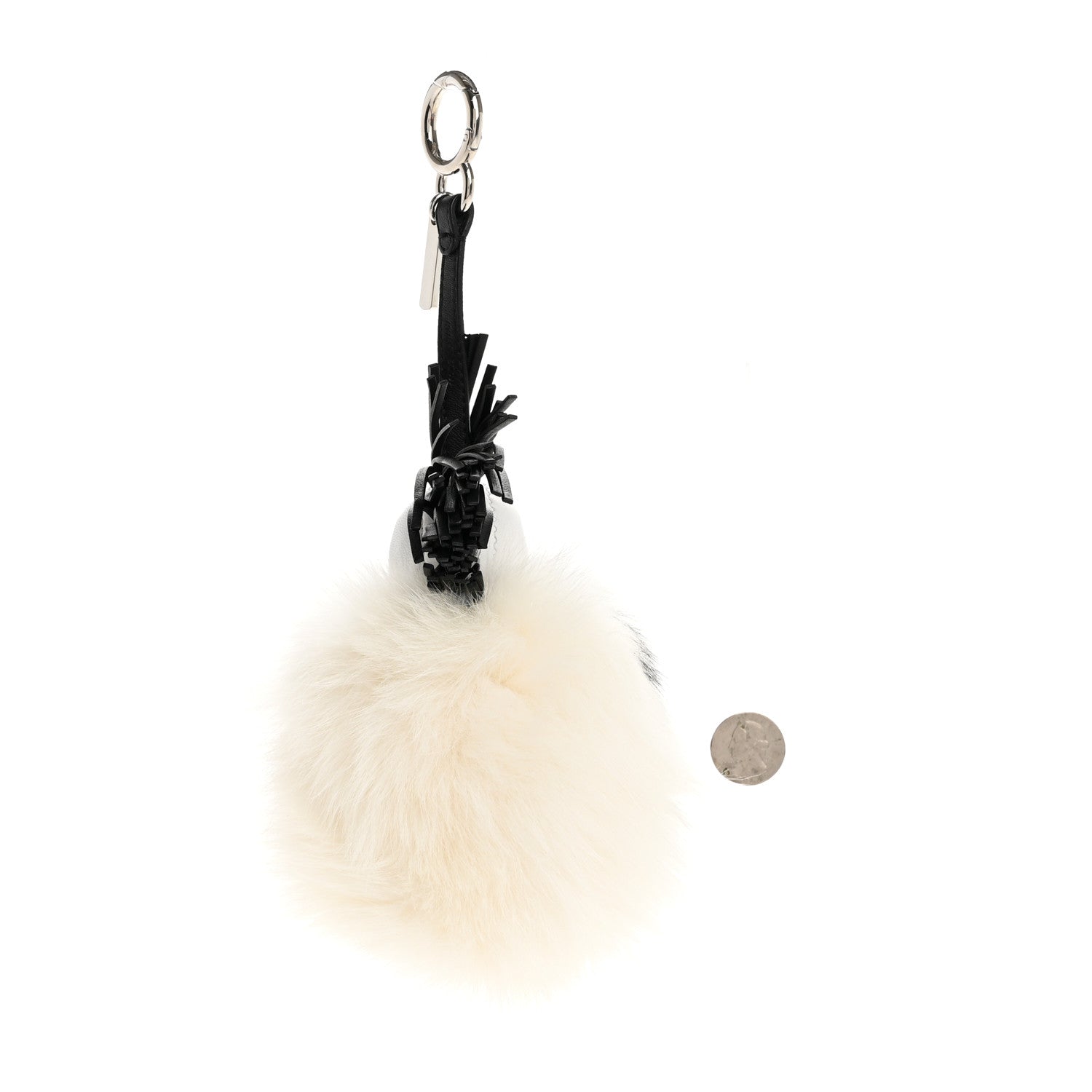 Fendi Lambskin Fox Fur Super Karlito Pom Pom Bag Charm Black White 2 of 6
