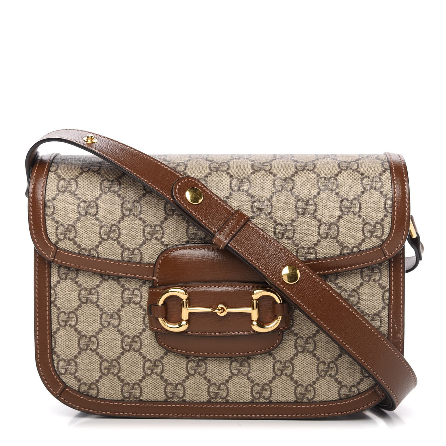 GG Supreme Monogram Horsebit 1955 Shoulder Bag Beige Brown Sugar