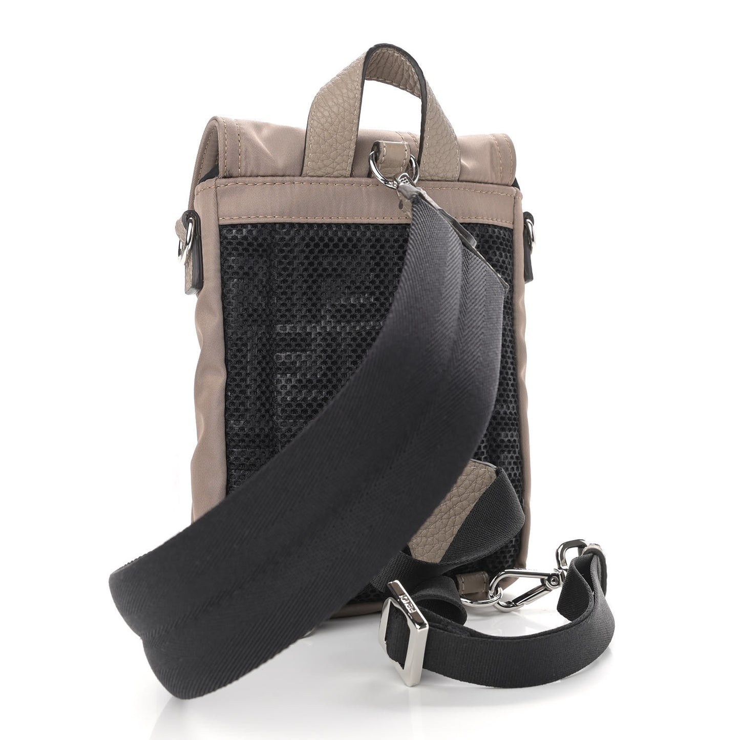 Econyl Nylon Santander Cuoio Roma Mini Fendiness Backpack Corda Palladium Miele Scuro