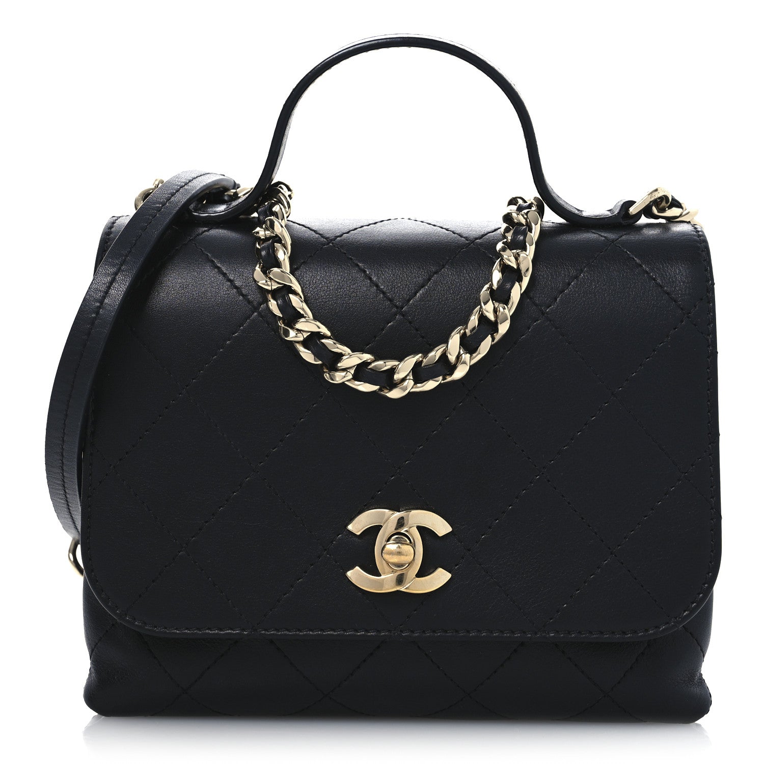 Chanel Calfskin Quilted Small Double Pocket Top Handle Flap Black 1 of 12