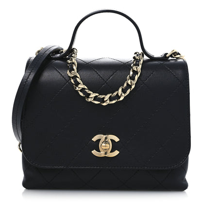 Chanel Calfskin Quilted Small Double Pocket Top Handle Flap Black 1 of 12