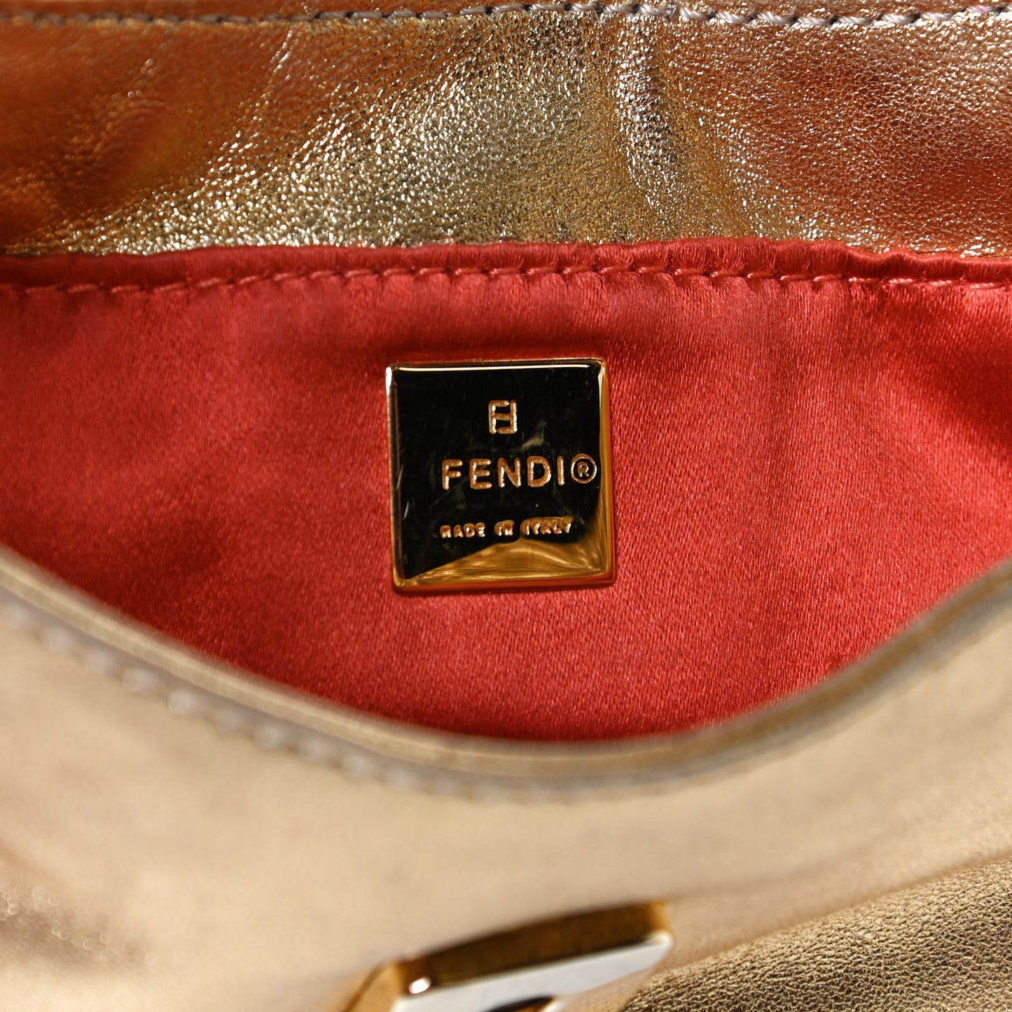 Metallic Calfskin Crystal Mini Half Moon Baguette Gold