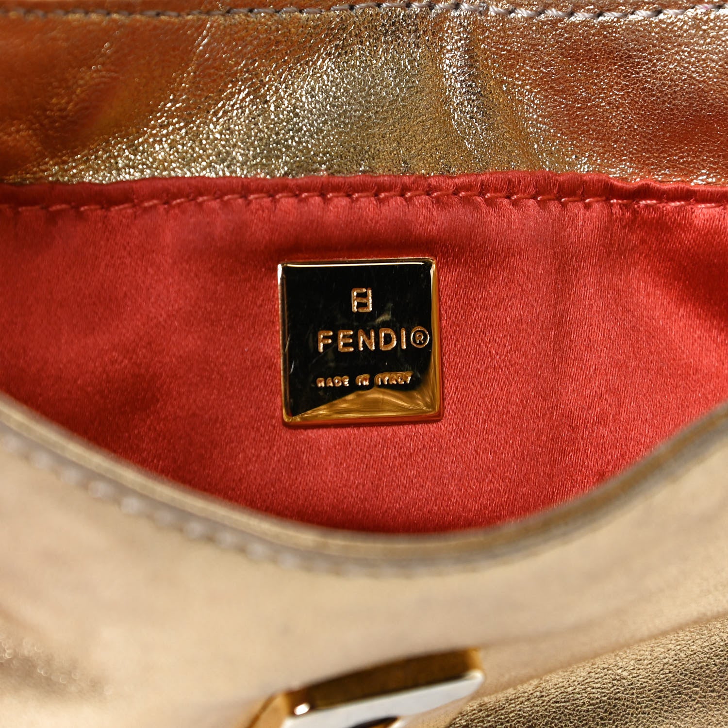 Fendi Metallic Calfskin Crystal Mini Half Moon Baguette Gold 6 of 12