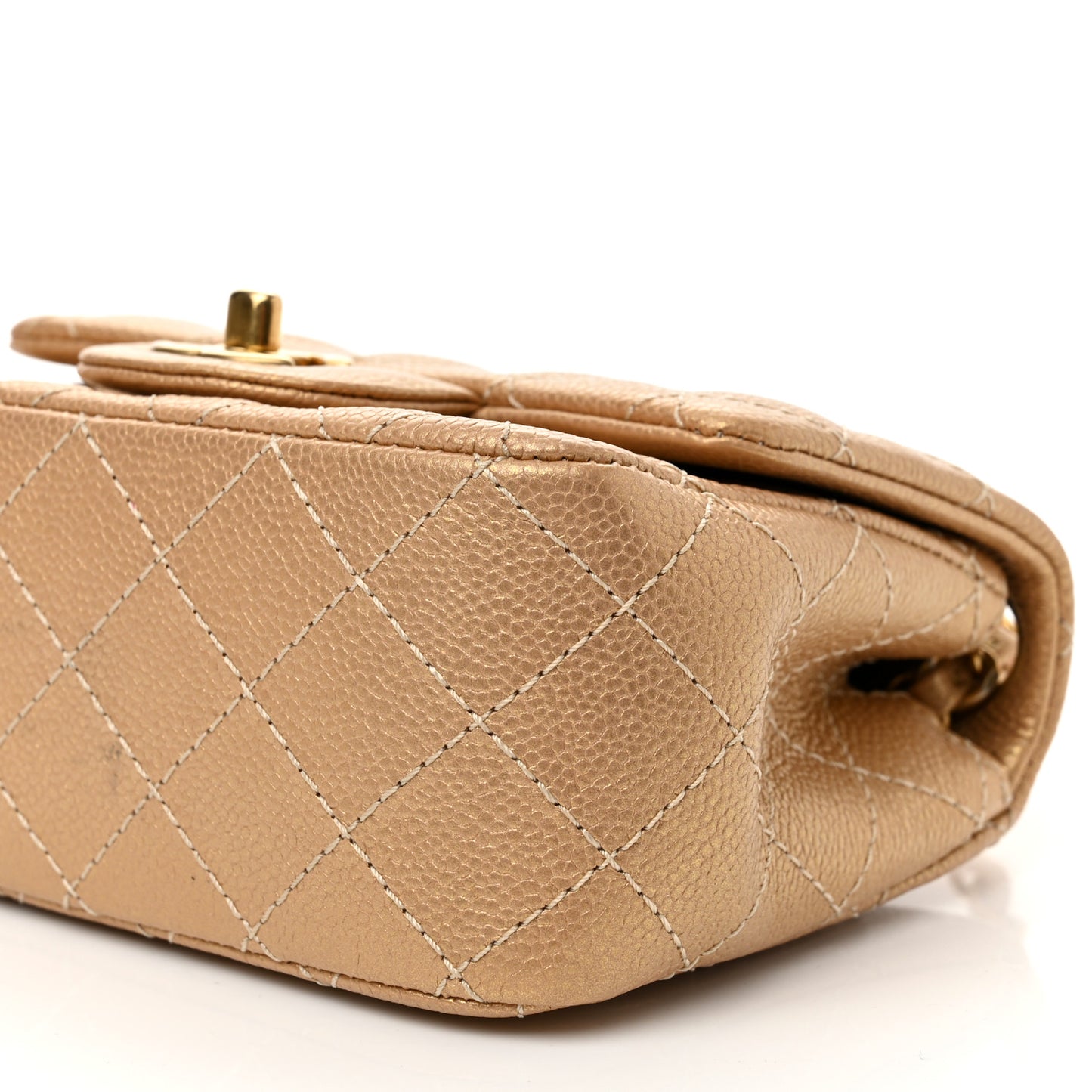 Metallic Caviar Quilted Mini Square Flap Gold
