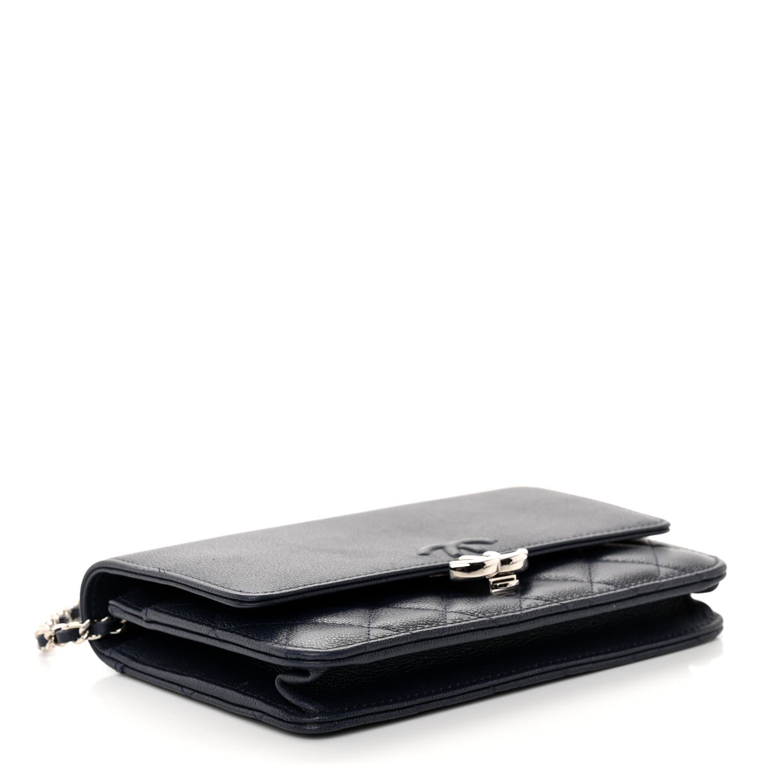 Chanel Grained Calfskin Quilted CC Box Wallet On Chain WOC Navy 4 of 12