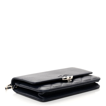 Chanel Grained Calfskin Quilted CC Box Wallet On Chain WOC Navy 4 of 12