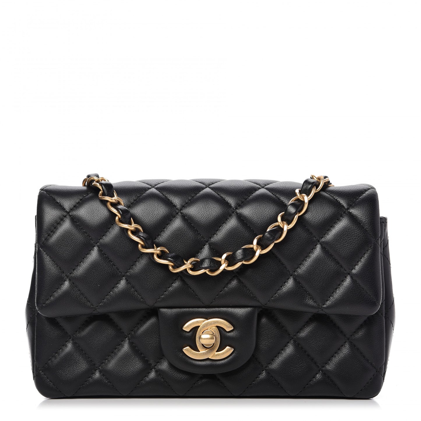 Lambskin Quilted Mini Rectangular Flap Black