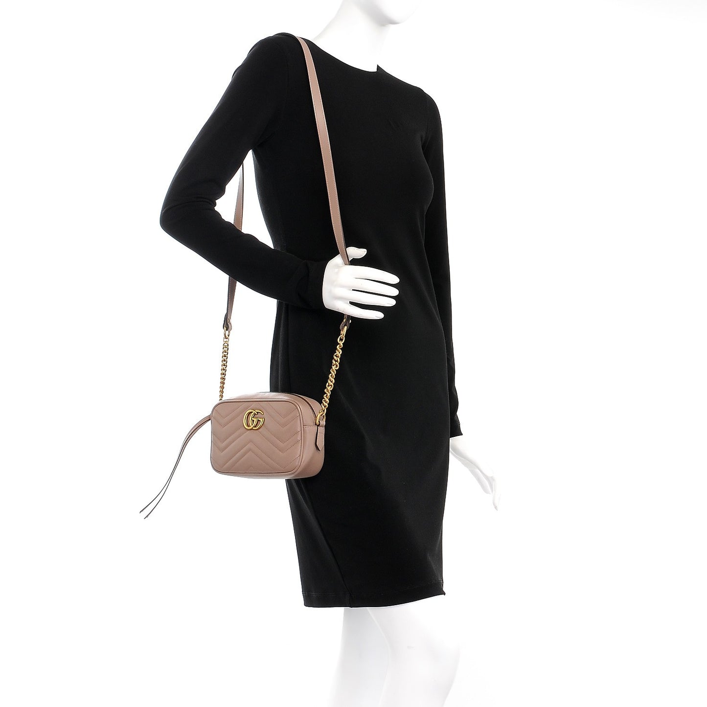 Calfskin Matelasse Mini GG Marmont Chain Shoulder Bag Nude