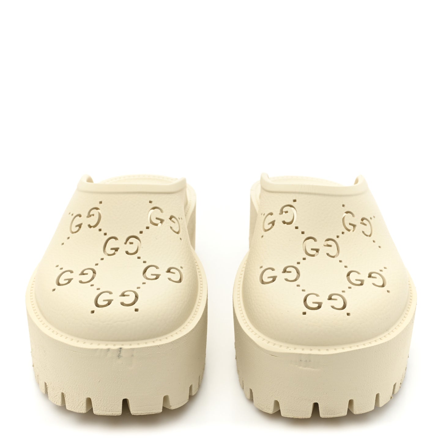 Rubber GG Monogram Perforated Elea Platform 55mm Lug Sole Sandals 39 Mystic White
