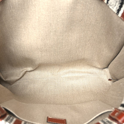 Chloe Woven Linen Large Woody Striped Ribbon Tote Sepia Brown 5 of 8
