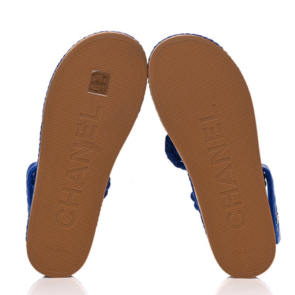 Chanel Cord Lambskin Quilted Logo Sandals 39 Blue 5 of 9