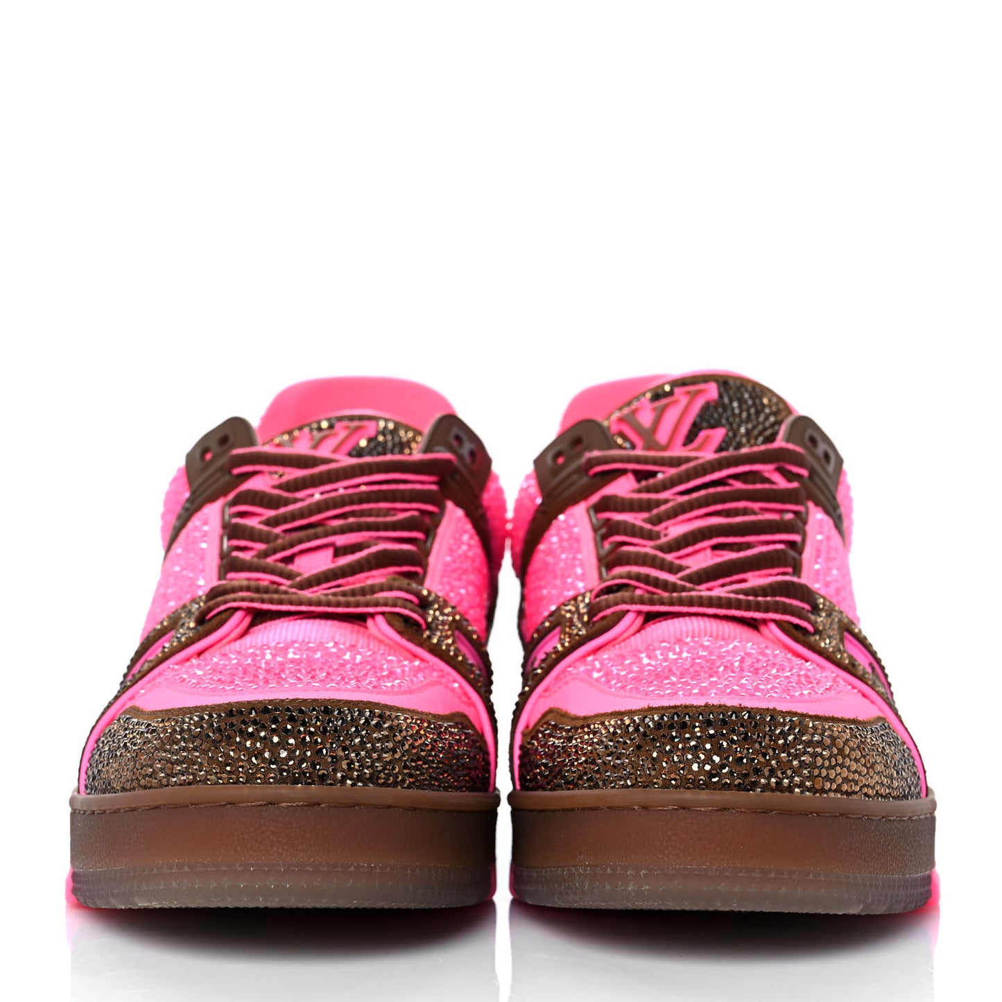 Crystal Mens LV Trainer Sneakers 9.5 Pink Brown