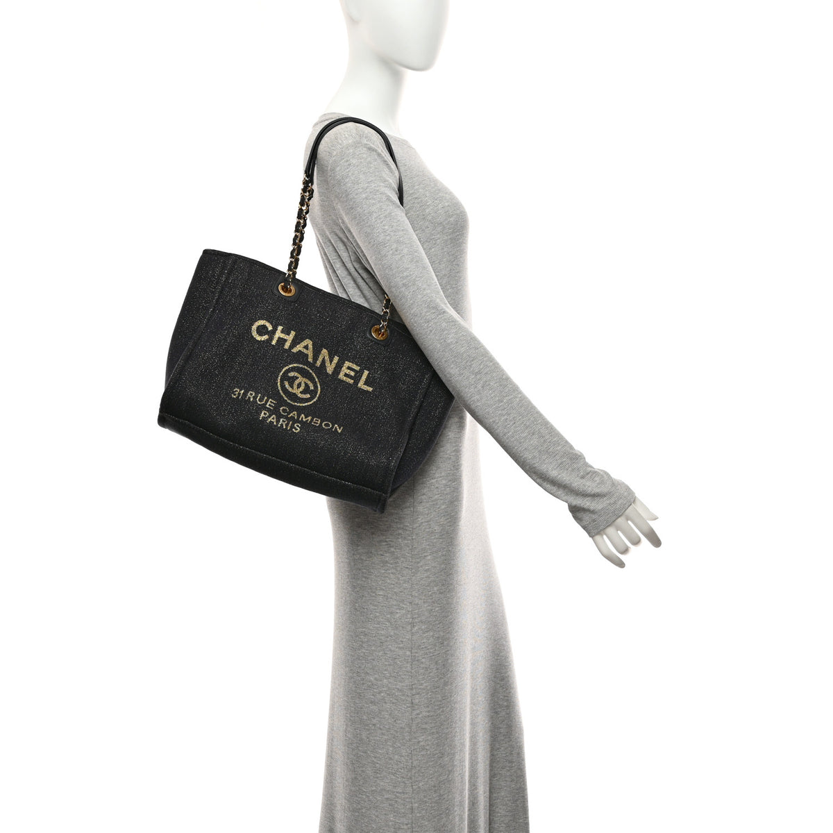 Chanel Lurex Canvas Small Deauville Tote Navy Blue Gold 2 of 10