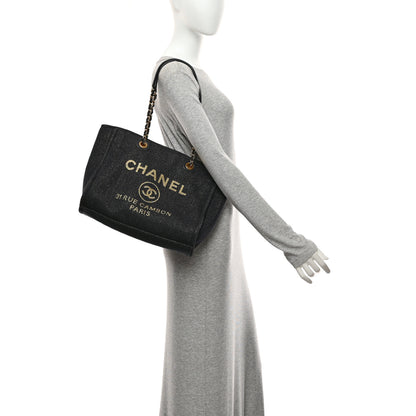 Chanel Lurex Canvas Small Deauville Tote Navy Blue Gold 2 of 10