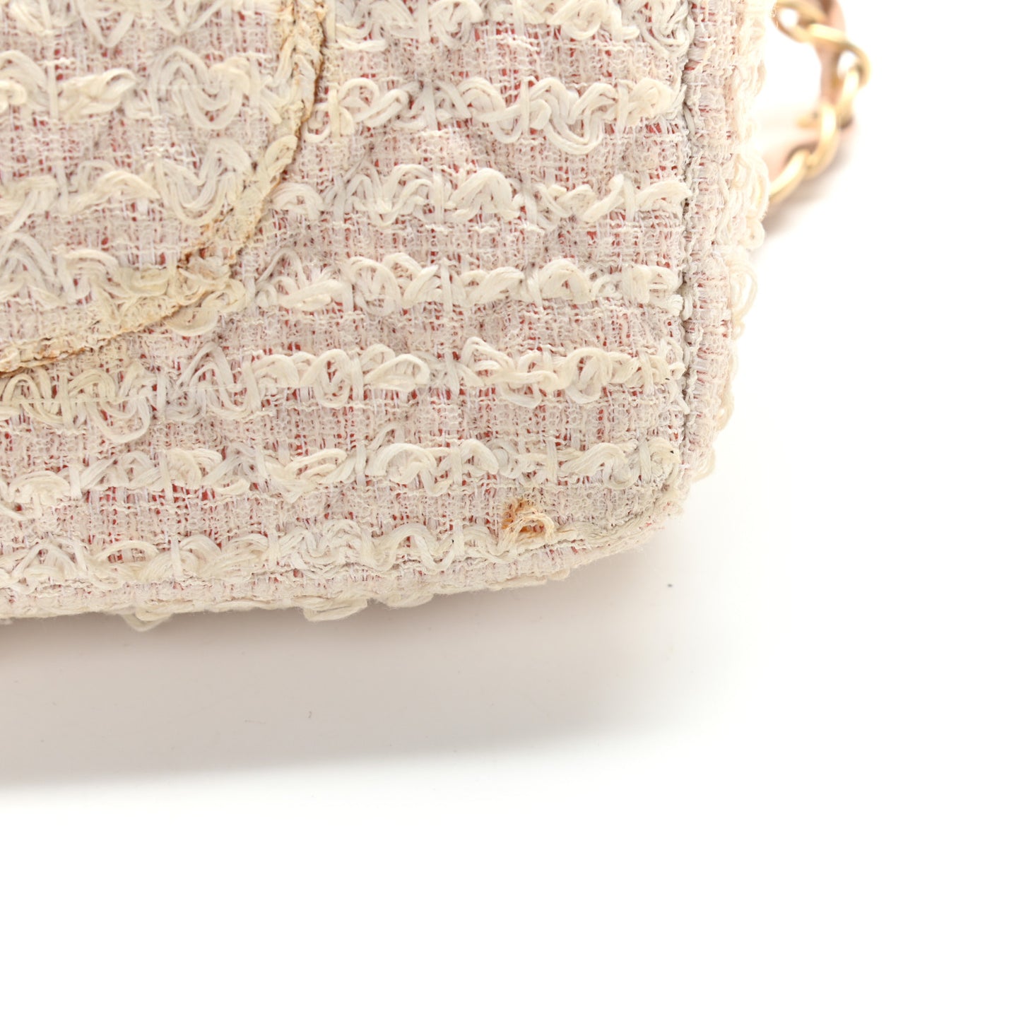 Tweed Quilted Medium Single Flap White Pink