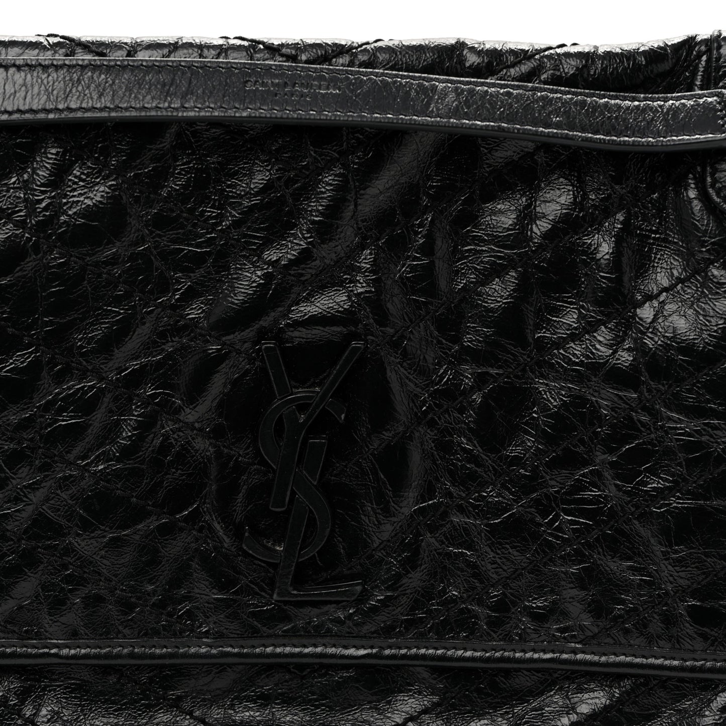 Crinkled Calfskin Matelasse Monogram Large Niki Chain Satchel Black Black